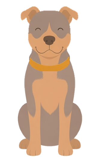 Illustration of a sitting dog wearing an orange collar